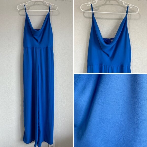 She + Sky Pants - She + Sky Royal Blue Cowl Neck Spaghetti Strap Wide Leg Jumpsuit